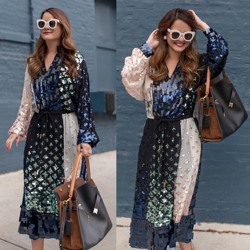 Tory Burch Color-Block Sequin Midi Dress Caftan Style Size 2 - Picture 16 of 16